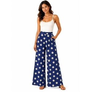 Jade by Jane Navy Daisy Floral Wide Leg Rayon Pants Small KRP3017-2